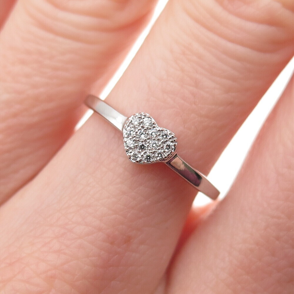 925 Sterling Silver Round-Cut C Z Heart Ring Size 7